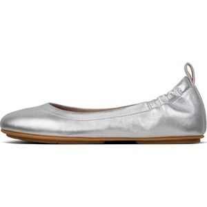 FitFlop Allegro Silver Metallic Leather Ballet Flats Round Toe Shoes Size 10 NEW